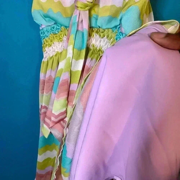 Jessica Simpson Y2K Chiffon Colorful Striped Halter Dress - Picture 7 of 7